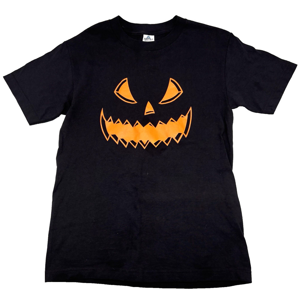 Vintage 90s Alstyle Apparel Black Cotton Jack O'lantern Halloween T-shirt Size S
